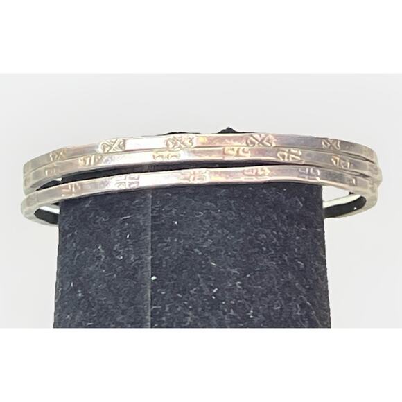 VTG Mexican Etched Metal Bangle Bracelets Trio- Alpaca Silver Ethnic Jewelry - Picture 7 of 10